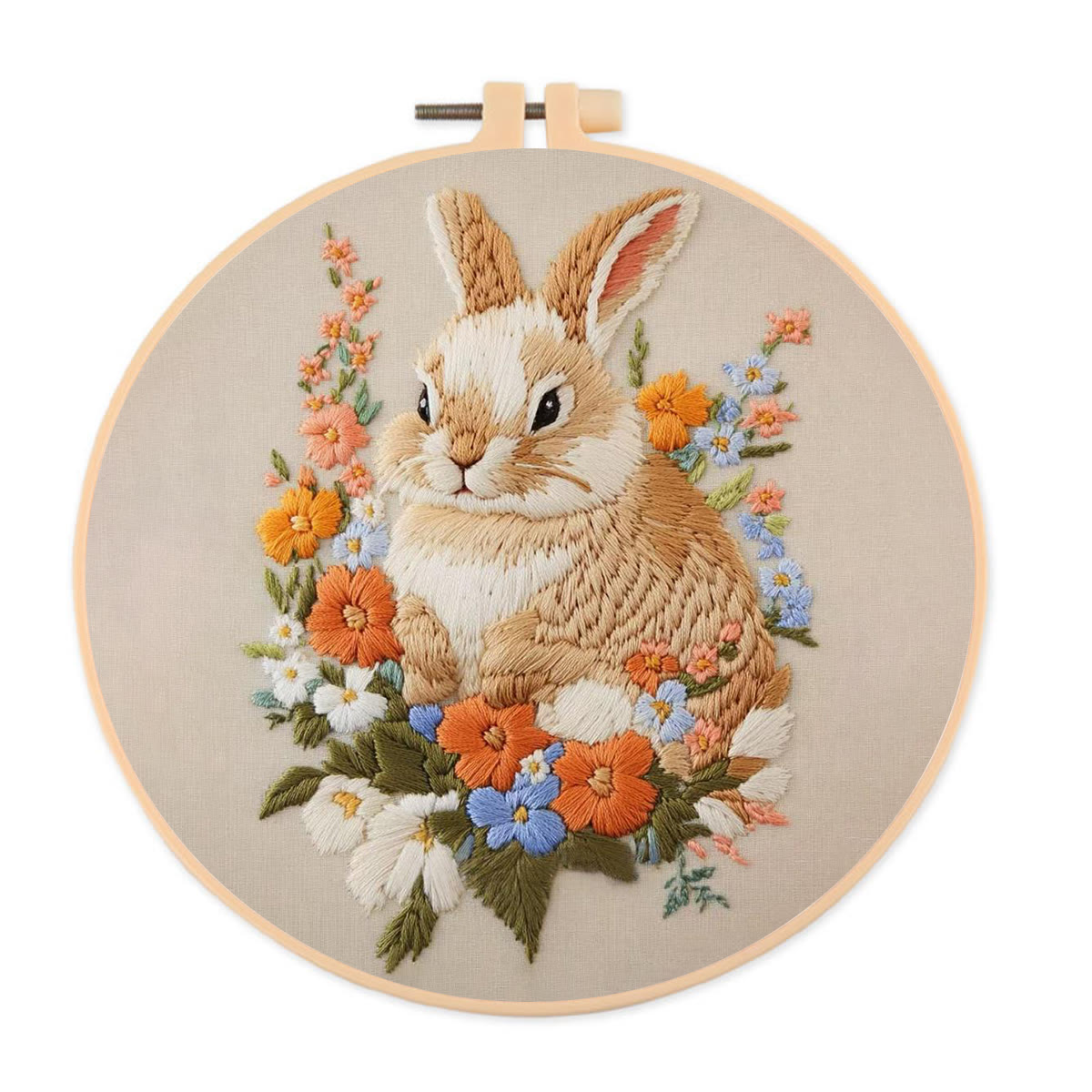 Rubbyoo Embroidery Kit - Bunny Among Blooms | Handcrafted Floral Art | A Delightful Diy Project - 20*20cm - image 1