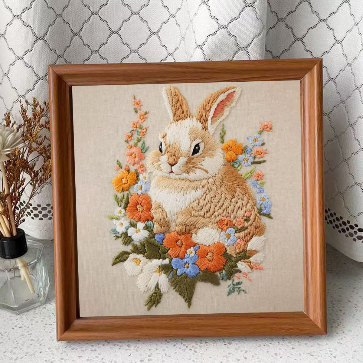 Rubbyoo Embroidery Kit - Bunny Among Blooms | Handcrafted Floral Art | A Delightful Diy Project - Embroidery Kit Plus An Extra Frame - image 4