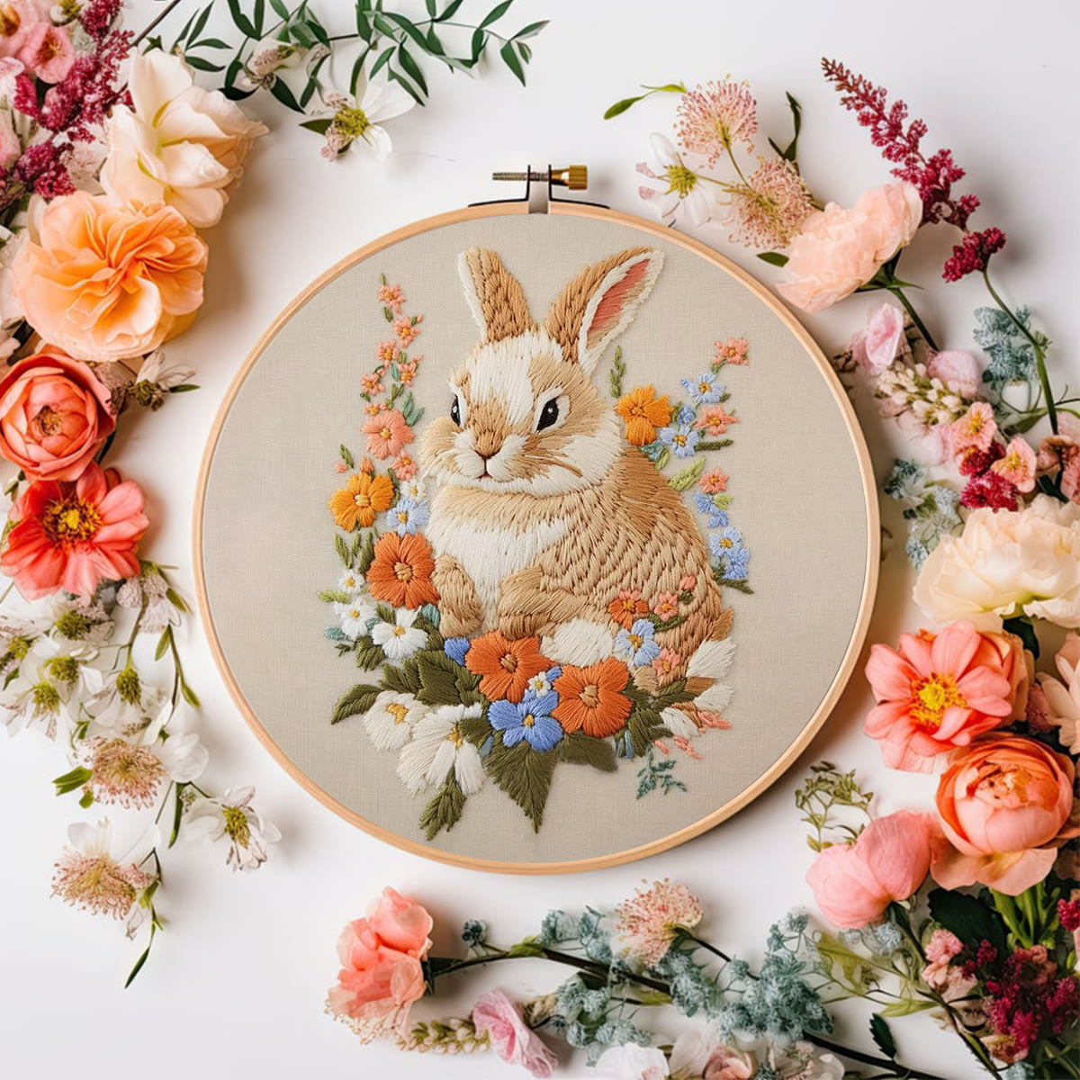 Rubbyoo Embroidery Kit - Bunny Among Blooms | Handcrafted Floral Art | A Delightful Diy Project - image 3