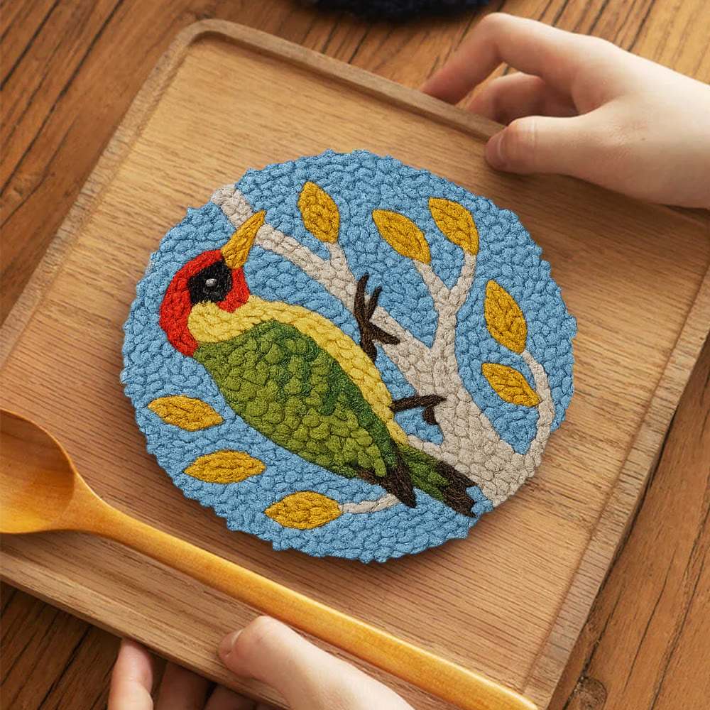 Woodpecker Branch Punch Needle Kit – Beginner-friendly Diy | Fresh Nature Home Ornament - 5 inch Coaster Kit - image 4