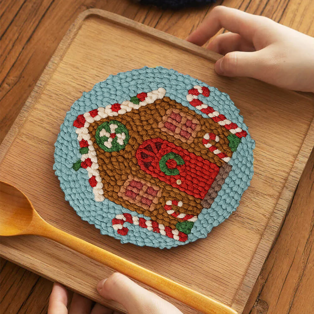 Gingerbread Cottage Punch Needle Kit – Easy-to-make Craft | Festive Table Accent - 5 inch Coaster Kit - image 4