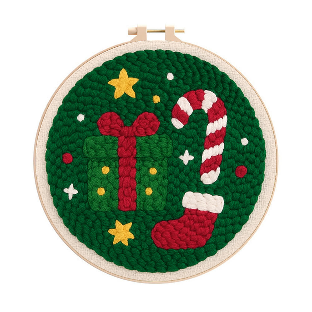 Christmas Festive Trinkets Punch Needle Kit – Newbie-friendly Handcraft | Joyful Holiday Home Decor - 8 inch Hoop Kit - image 1