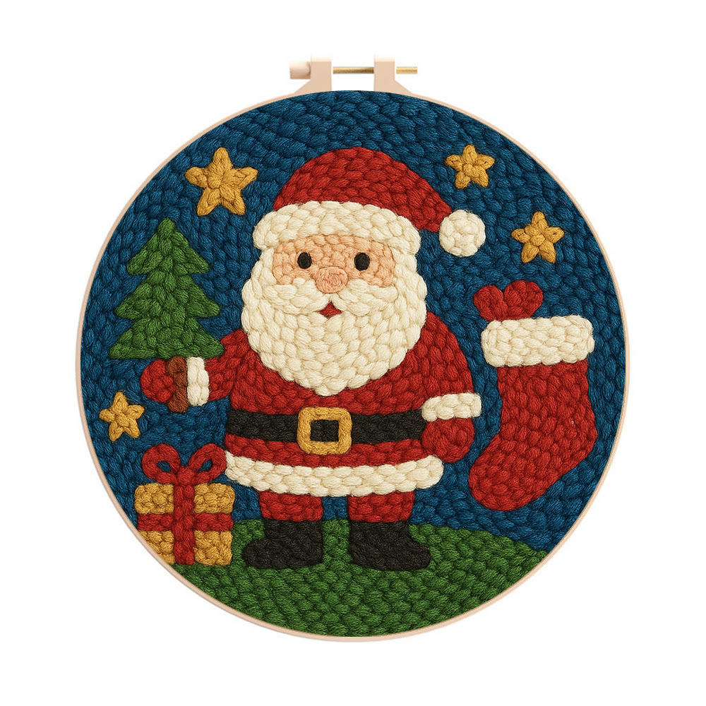 Santa Claus Festive Punch Needle Kit – Novice-friendly Craft Project | Cheerful Holiday Home Focal - 8 inch Hoop Kit - image 1