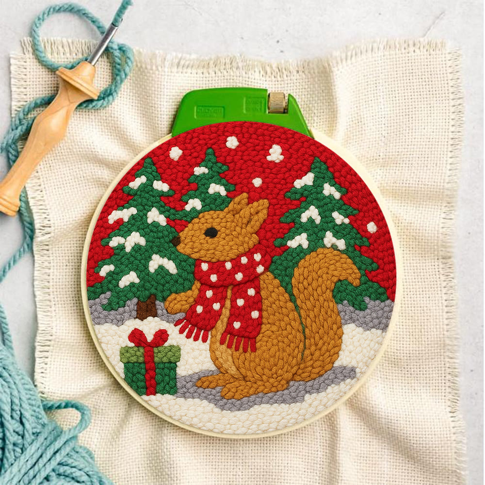 Festive Scarfed Squirrel Punch Needle Kit – Fun-filled Craft Endeavor | Holiday Top Gift Pick - image 2