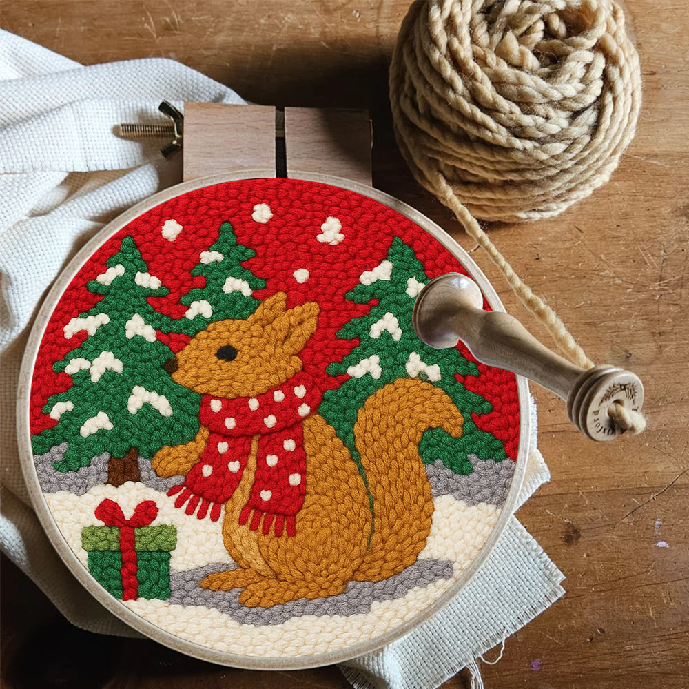 Festive Scarfed Squirrel Punch Needle Kit – Fun-filled Craft Endeavor | Holiday Top Gift Pick - image 7