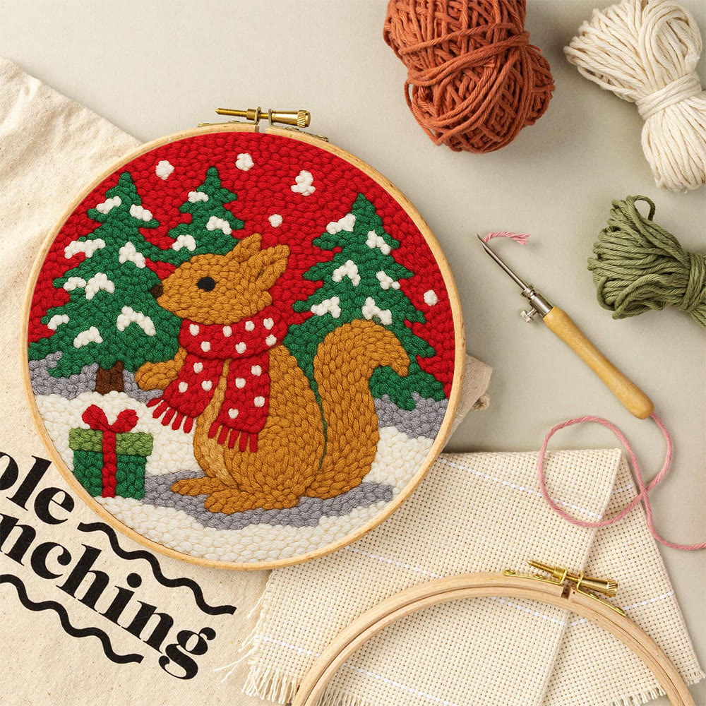 Festive Scarfed Squirrel Punch Needle Kit – Fun-filled Craft Endeavor | Holiday Top Gift Pick - image 11