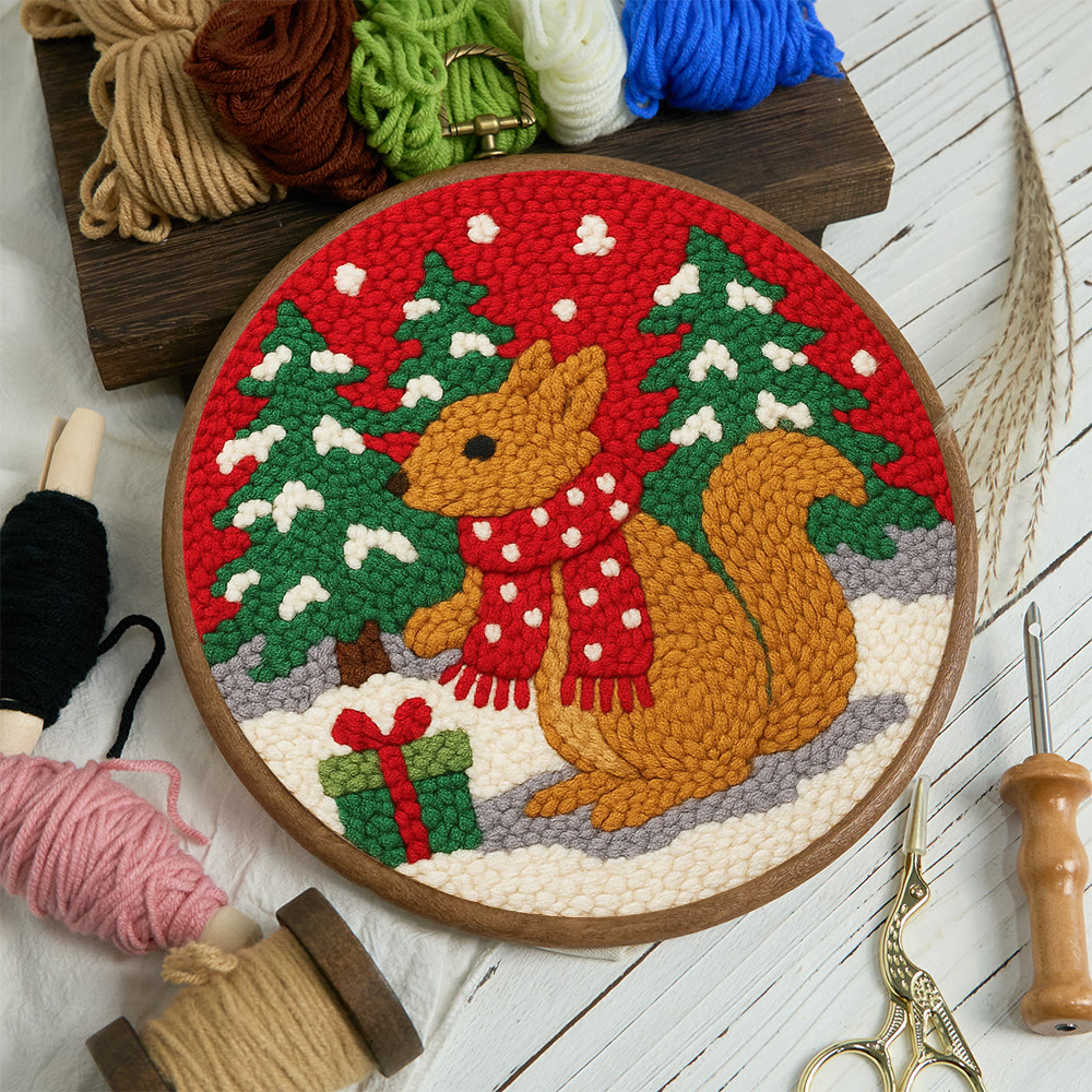 Festive Scarfed Squirrel Punch Needle Kit – Fun-filled Craft Endeavor | Holiday Top Gift Pick - image 3