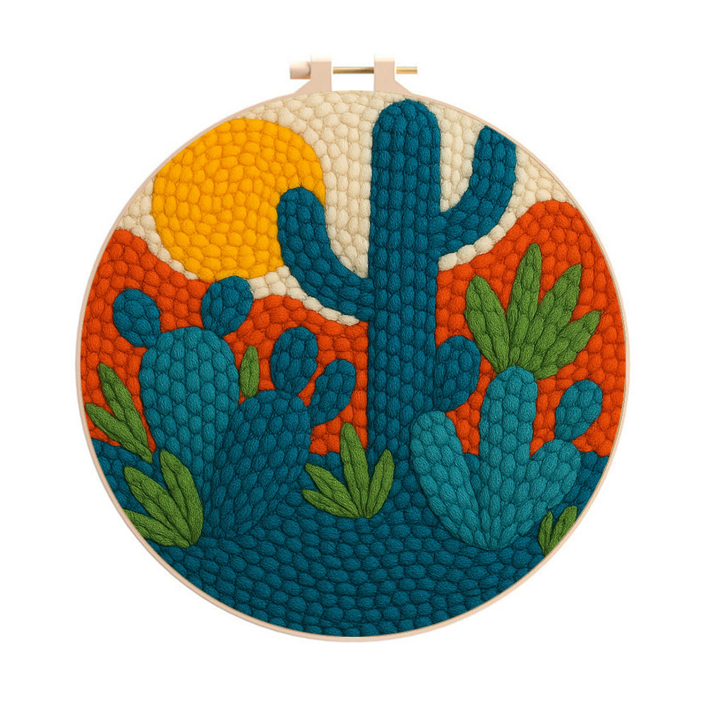 Desert Cactus Sunset Punch Needle Kit – Lively Diy Creation | Chic Gift Favorite - 8 inch Hoop Kit - image 1