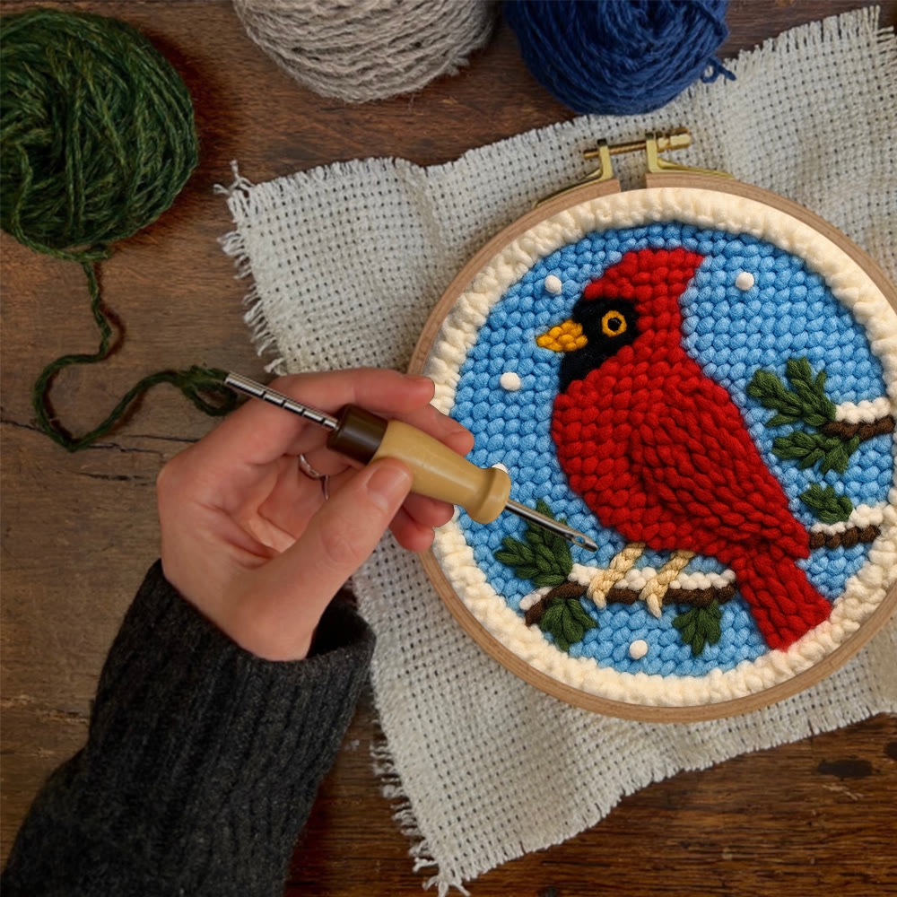 Winter Cardinal Punch Needle Kit – Beginner-easy Handcraft | Cozy Winter Wall Piece - image 9
