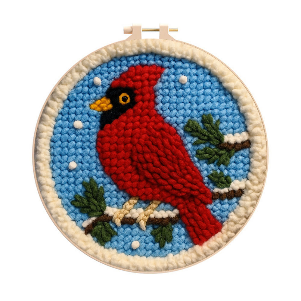 Winter Cardinal Punch Needle Kit – Beginner-easy Handcraft | Cozy Winter Wall Piece - 8 inch Hoop Kit - image 1