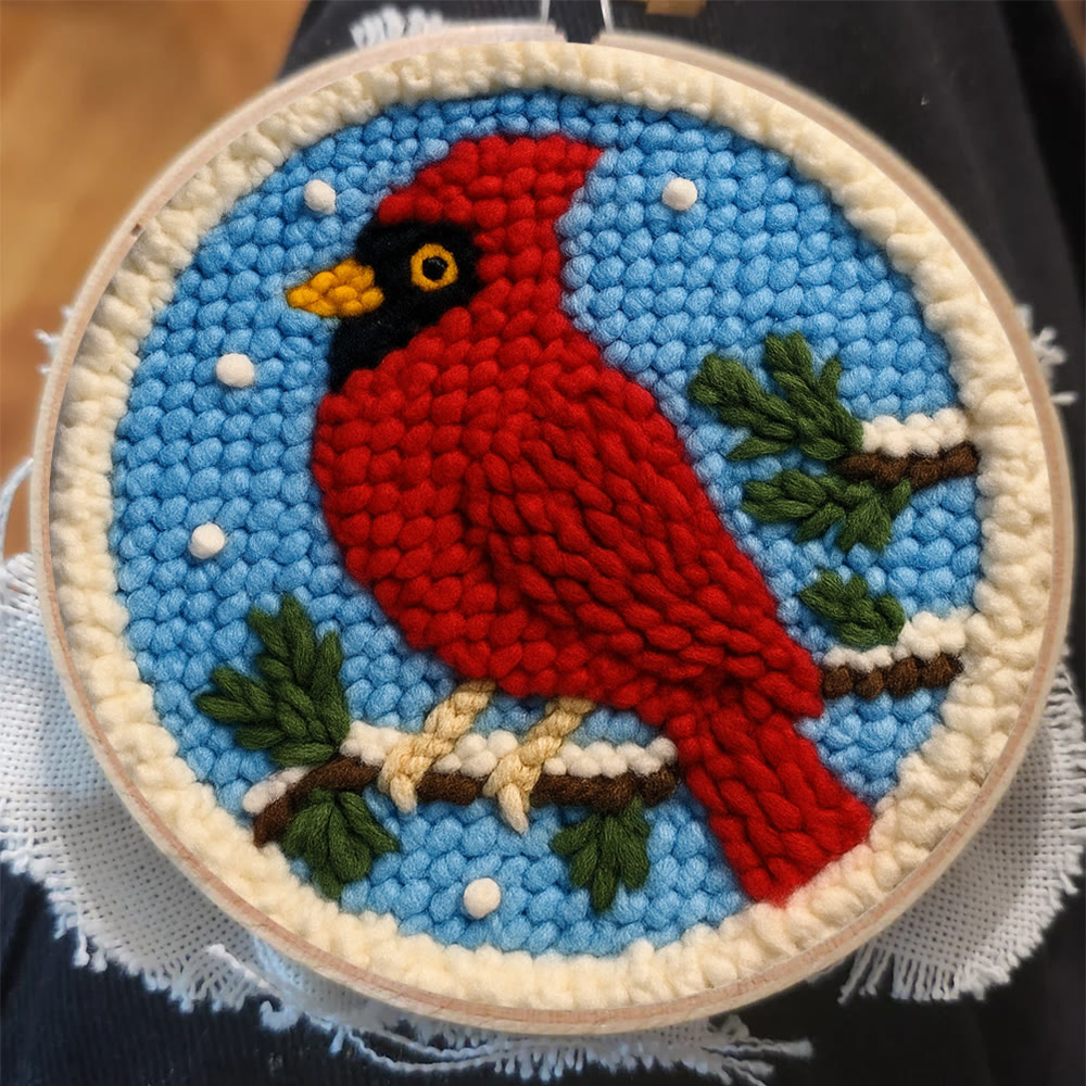 Winter Cardinal Punch Needle Kit – Beginner-easy Handcraft | Cozy Winter Wall Piece - image 3