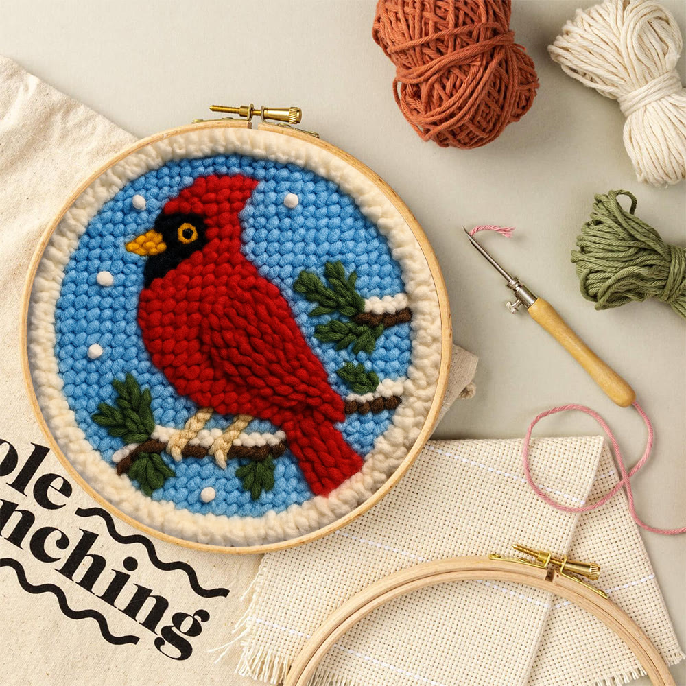 Winter Cardinal Punch Needle Kit – Beginner-easy Handcraft | Cozy Winter Wall Piece - image 8