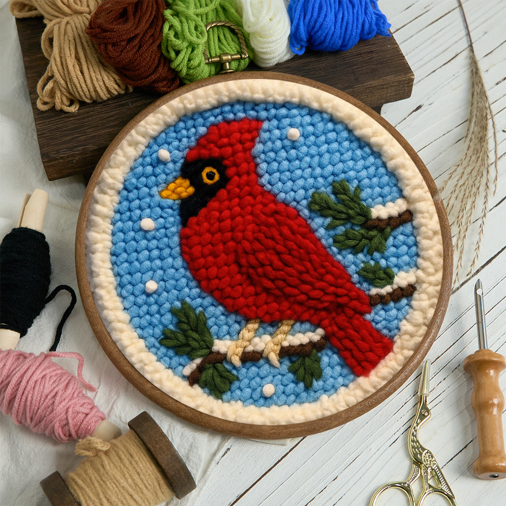 Winter Cardinal Punch Needle Kit – Beginner-easy Handcraft | Cozy Winter Wall Piece - image 2