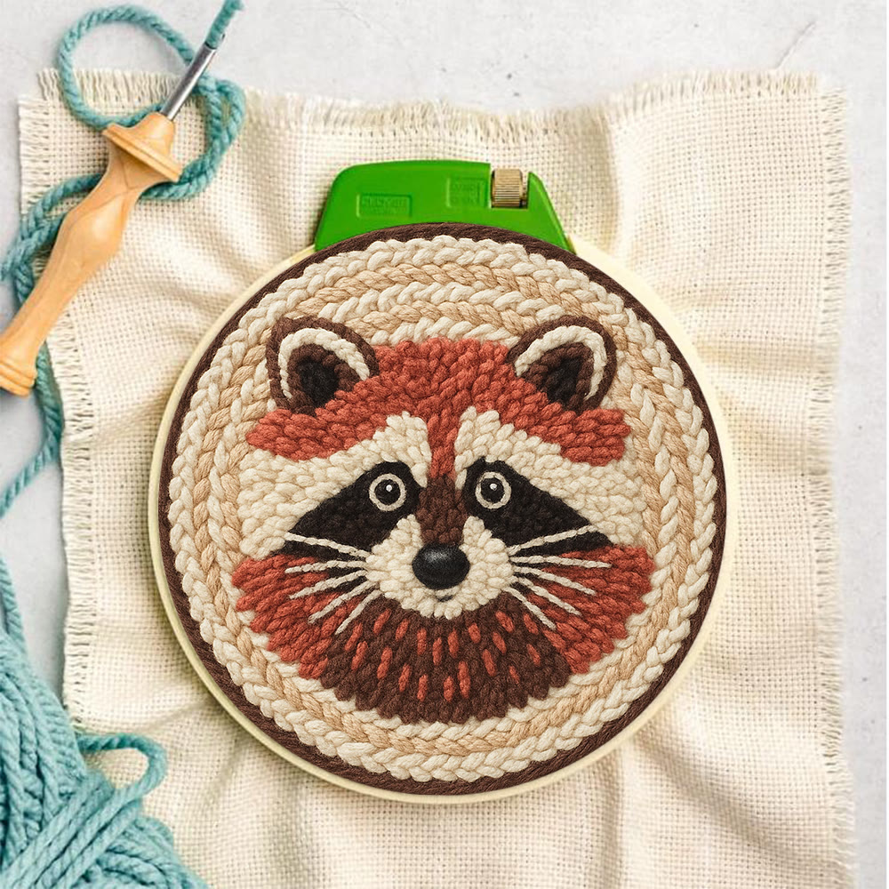 Cheerful Raccoon Face Punch Needle Kit – Whimsical Handcraft Project | Delightful Tabletop Trinket - image 3