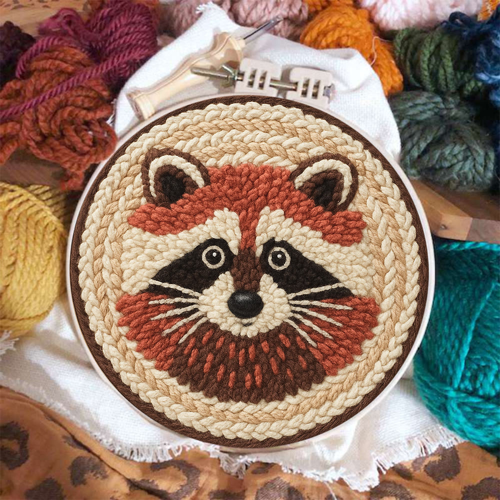 Cheerful Raccoon Face Punch Needle Kit – Whimsical Handcraft Project | Delightful Tabletop Trinket - image 2