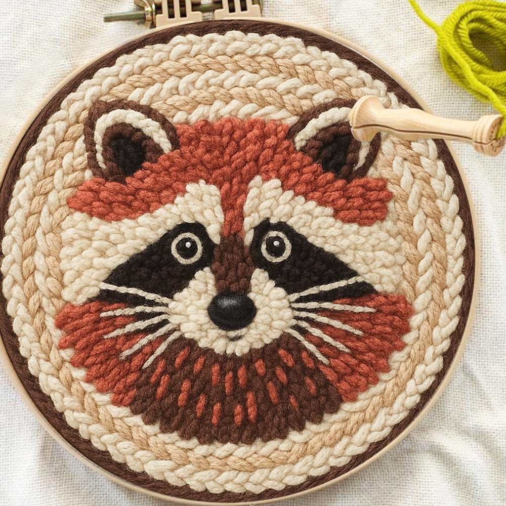 Cheerful Raccoon Face Punch Needle Kit – Whimsical Handcraft Project | Delightful Tabletop Trinket - image 8