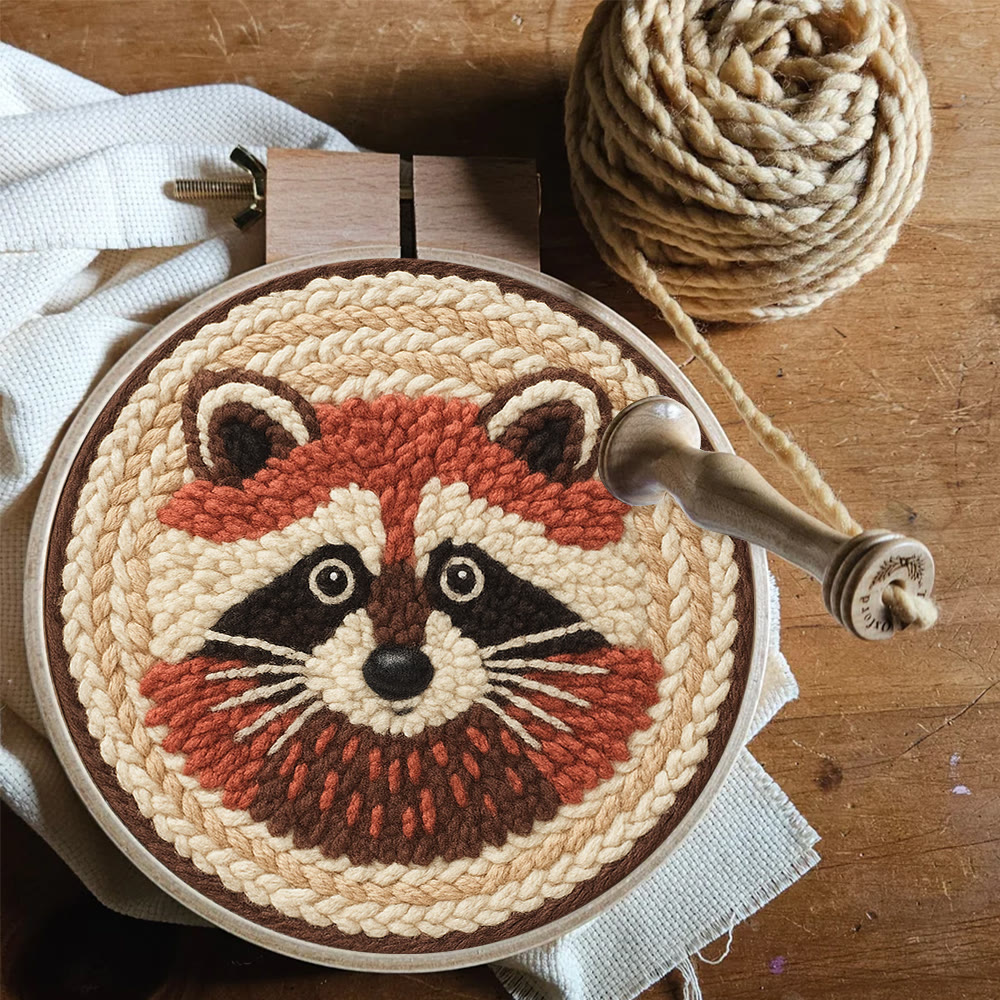 Cheerful Raccoon Face Punch Needle Kit – Whimsical Handcraft Project | Delightful Tabletop Trinket - image 7