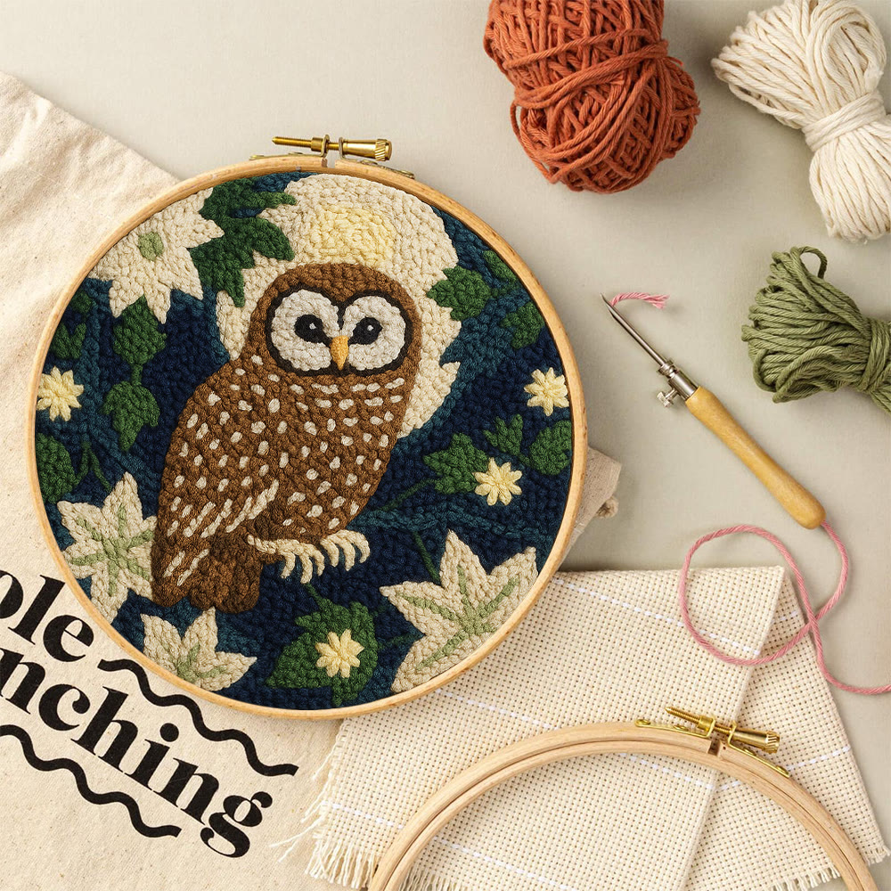 Nocturnal Owl Floral Punch Needle Kit – Artisanal Handcraft Creation | Exquisite Wall Hanging - image 8