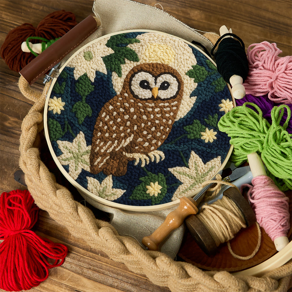 Nocturnal Owl Floral Punch Needle Kit – Artisanal Handcraft Creation | Exquisite Wall Hanging - image 9