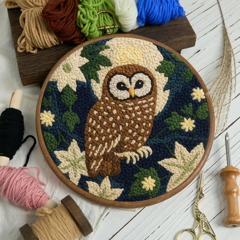 Nocturnal Owl Floral Punch Needle Kit – Artisanal Handcraft Creation | Exquisite Wall Hanging - image 2
