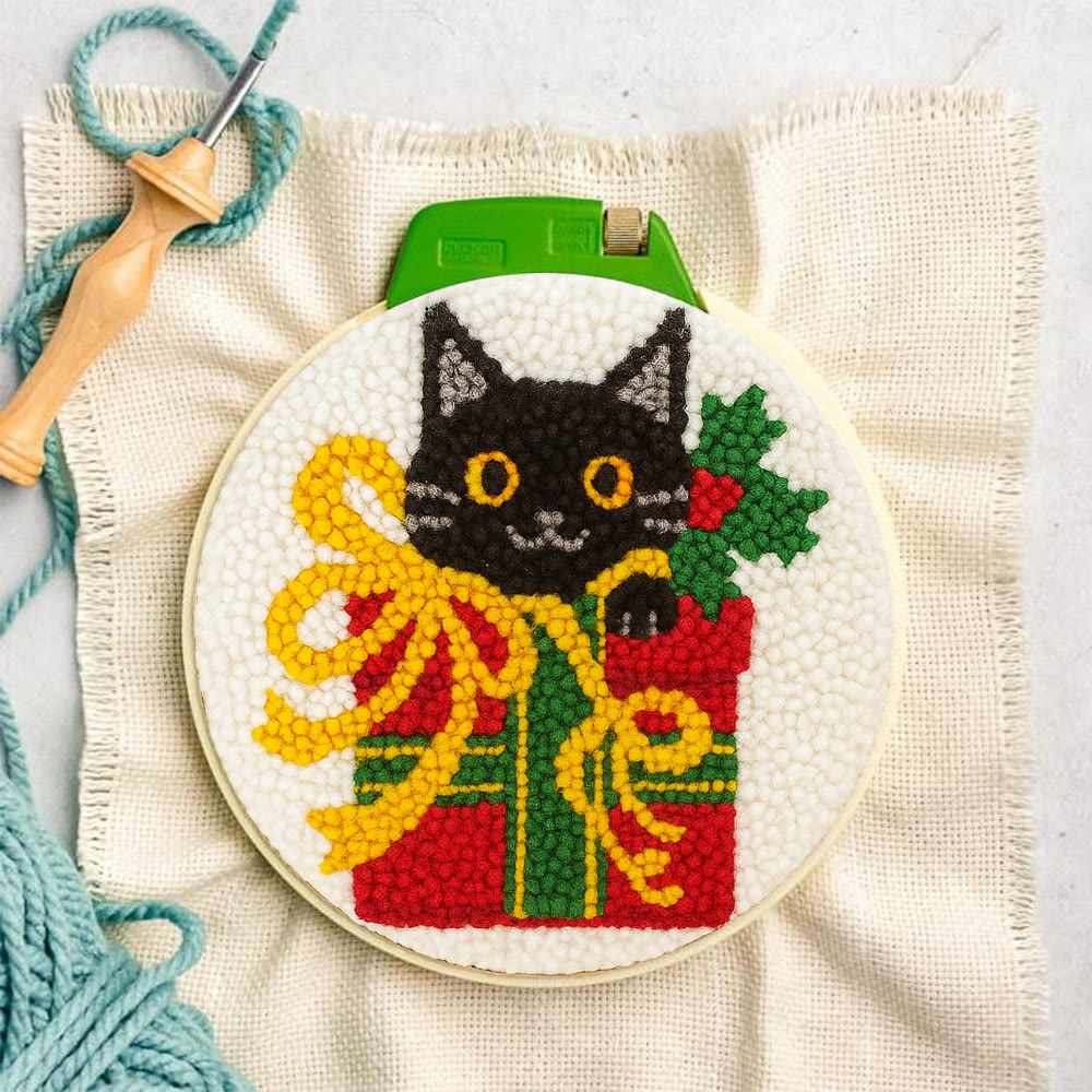 Christmas Black Cat Gift Punch Needle Kit – Festive DIY Handiwork | Sweet Holiday Ornament - image 3