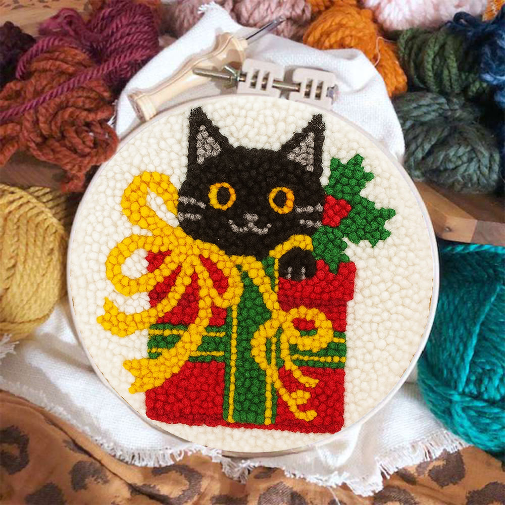 Christmas Black Cat Gift Punch Needle Kit – Festive DIY Handiwork | Sweet Holiday Ornament - image 2
