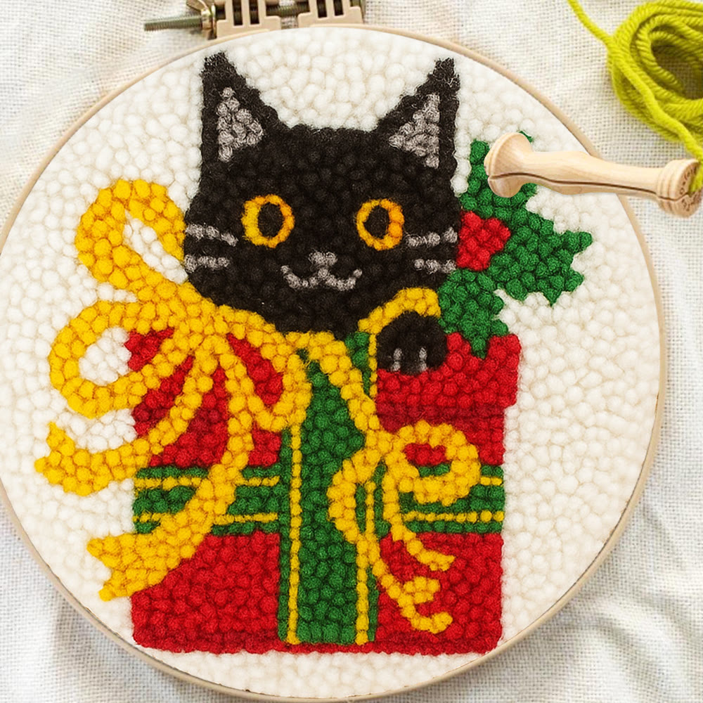 Christmas Black Cat Gift Punch Needle Kit – Festive DIY Handiwork | Sweet Holiday Ornament - image 7