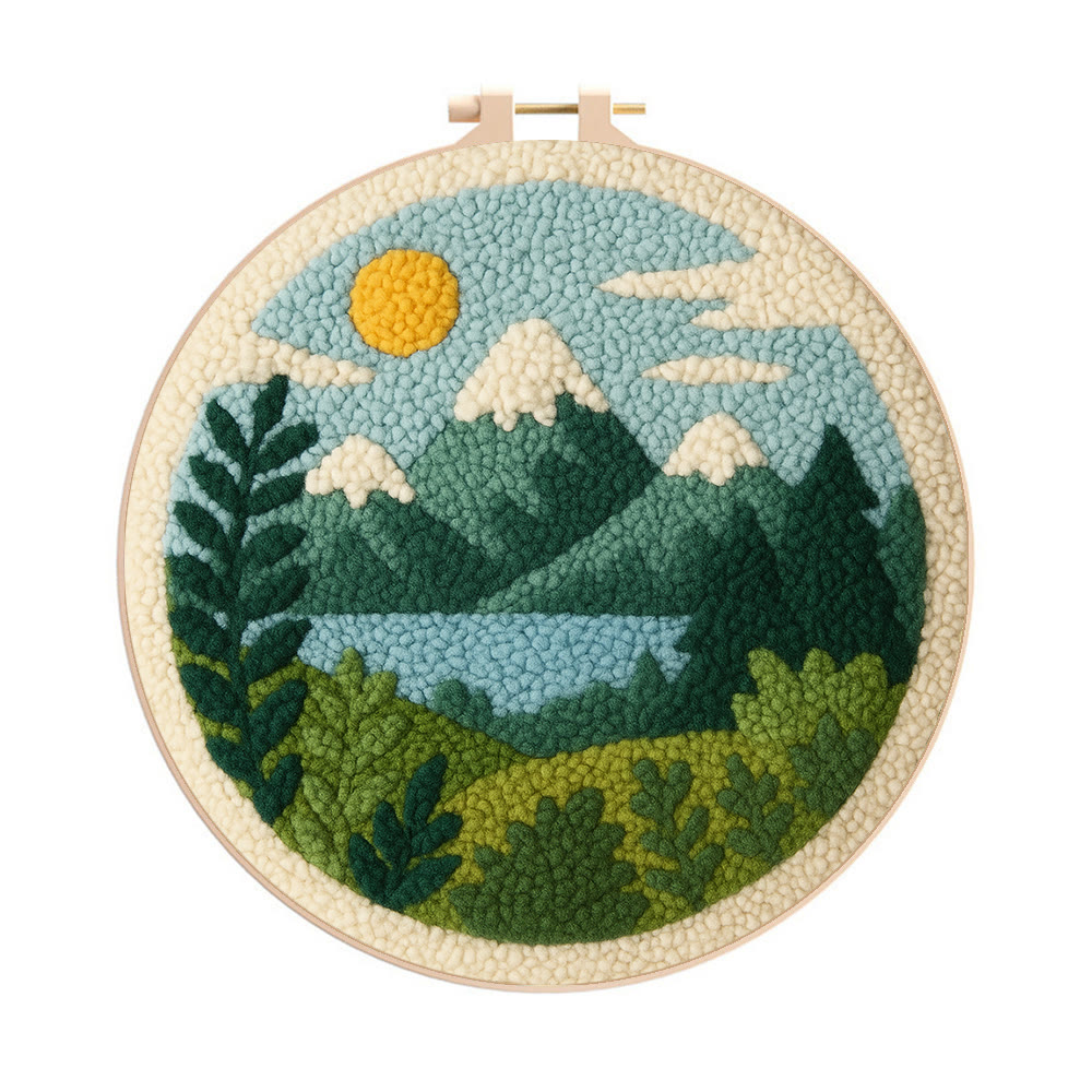 Sunny Mountain Lake Punch Needle Kit – Starter-level DIY Creation | Top Gifting Choice - 8 inch Hoop Kit - image 1