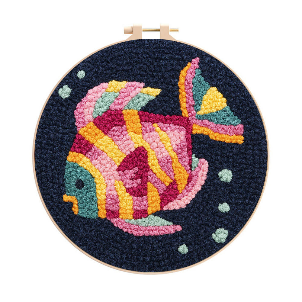 Multicolored Tropical Fish Punch Needle Kit – Straightforward Diy Craft | Bright Home Decor - 8 inch Hoop Kit - image 1