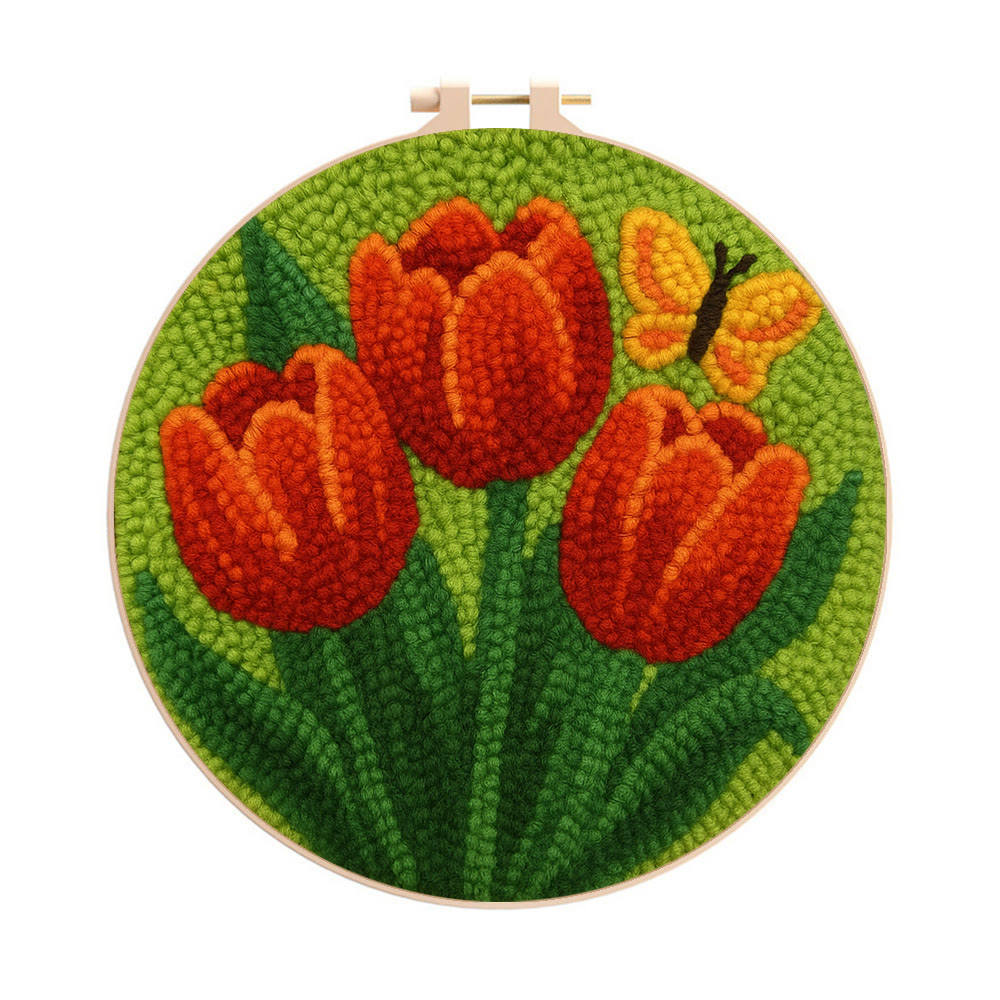 Orange Tulip Butterfly Punch Needle Kit – Uncomplicated Craft Making | Cheerful Home Piece - 8 inch Hoop Kit - image 1
