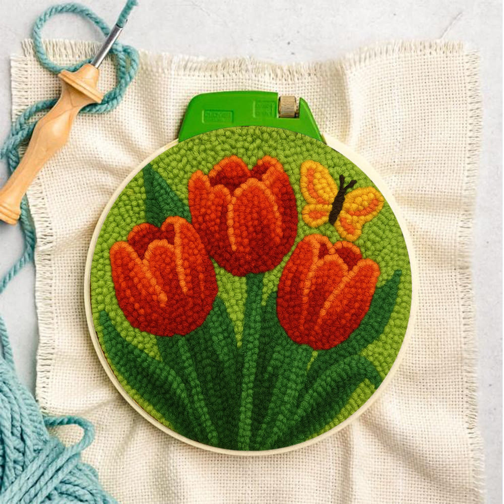 Orange Tulip Butterfly Punch Needle Kit – Uncomplicated Craft Making | Cheerful Home Piece - image 2