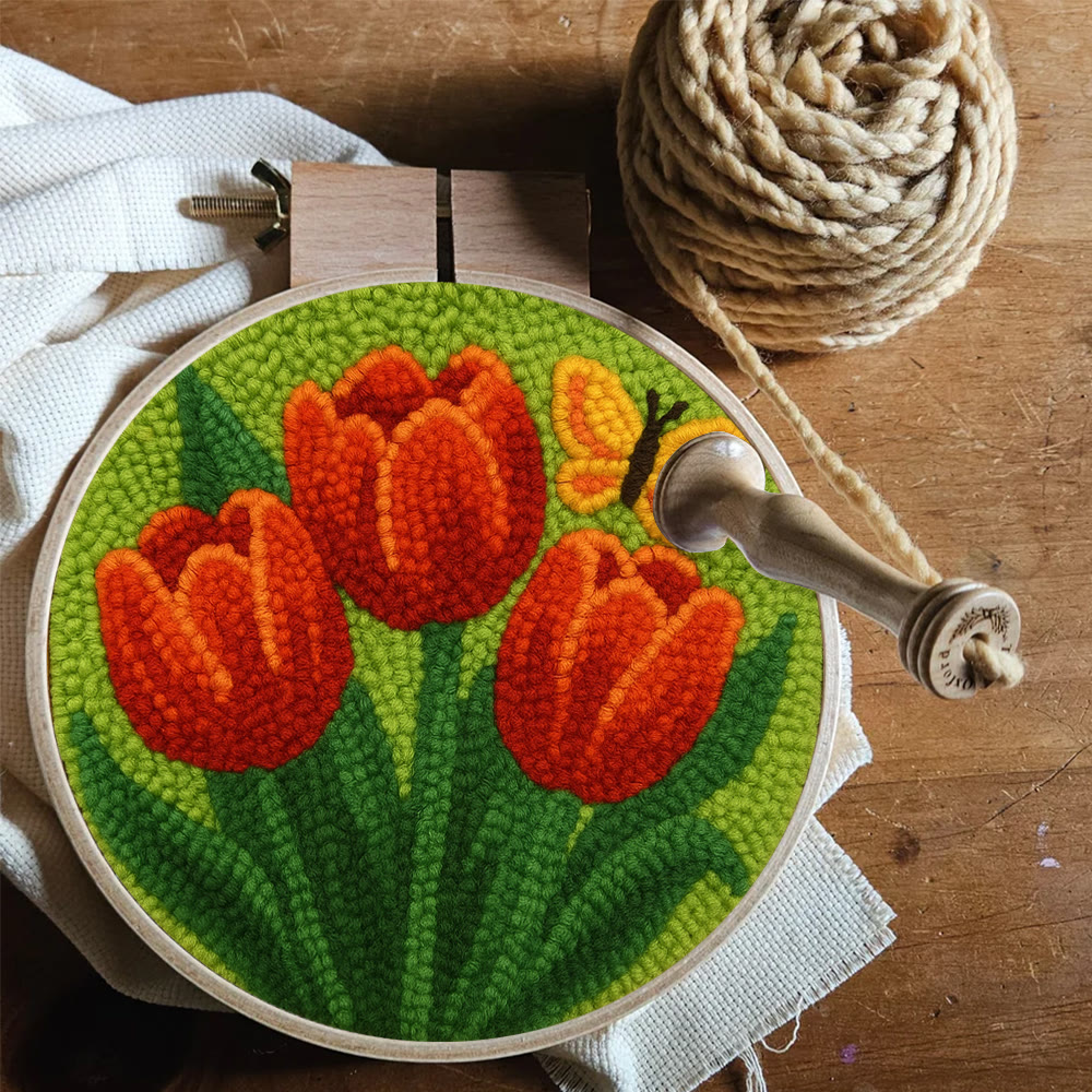 Orange Tulip Butterfly Punch Needle Kit – Uncomplicated Craft Making | Cheerful Home Piece - image 8