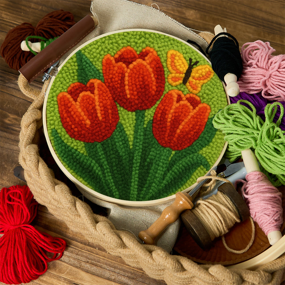 Orange Tulip Butterfly Punch Needle Kit – Uncomplicated Craft Making | Cheerful Home Piece - image 12