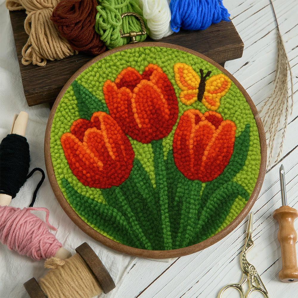 Orange Tulip Butterfly Punch Needle Kit – Uncomplicated Craft Making | Cheerful Home Piece - image 3