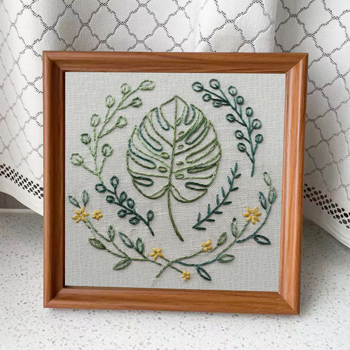 Rubbyoo Embroidery Kit - Plant Leaves | Diy Handmade Craft For Beginner | Nice Desk Decor - Embroidery Kit Plus An Extra Frame - image 9