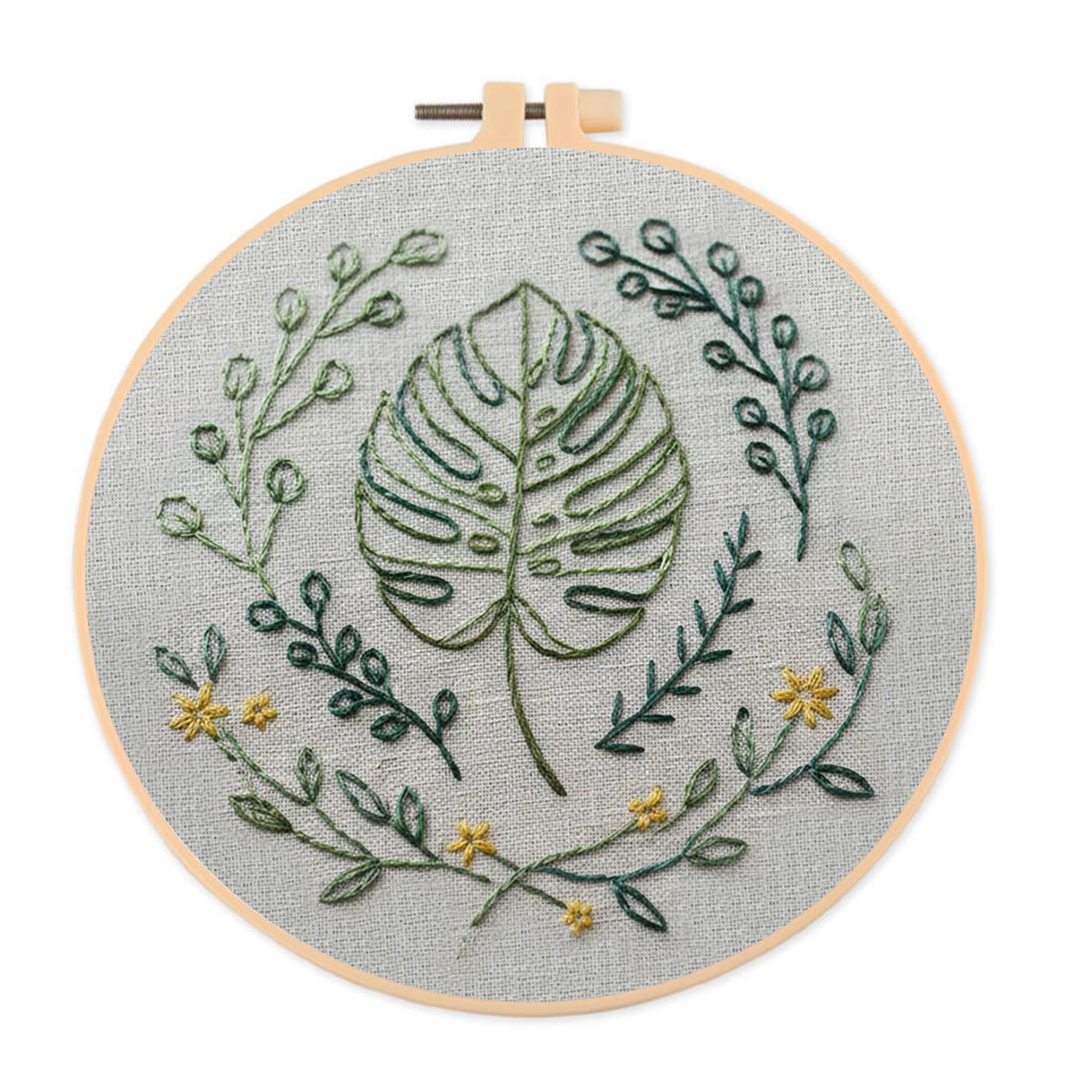 Rubbyoo Embroidery Kit - Plant Leaves | Diy Handmade Craft For Beginner | Nice Desk Decor - 20*20cm - image 1