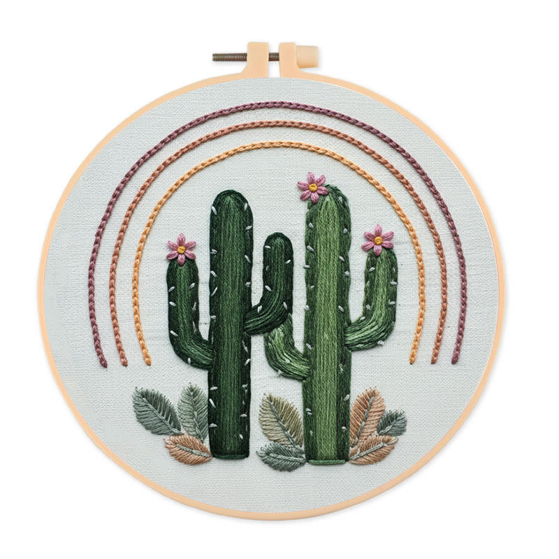 Rubbyoo Embroidery Kit - Green Cactus  | Easy Needle Artwork | Unique Hoop Craft - 20*20cm - image 1