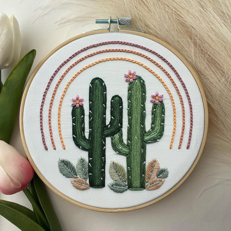 Rubbyoo Embroidery Kit - Green Cactus  | Easy Needle Artwork | Unique Hoop Craft - image 3