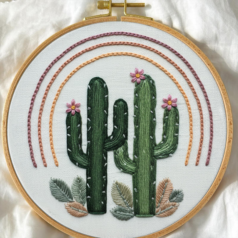 Rubbyoo Embroidery Kit - Green Cactus  | Easy Needle Artwork | Unique Hoop Craft - image 2
