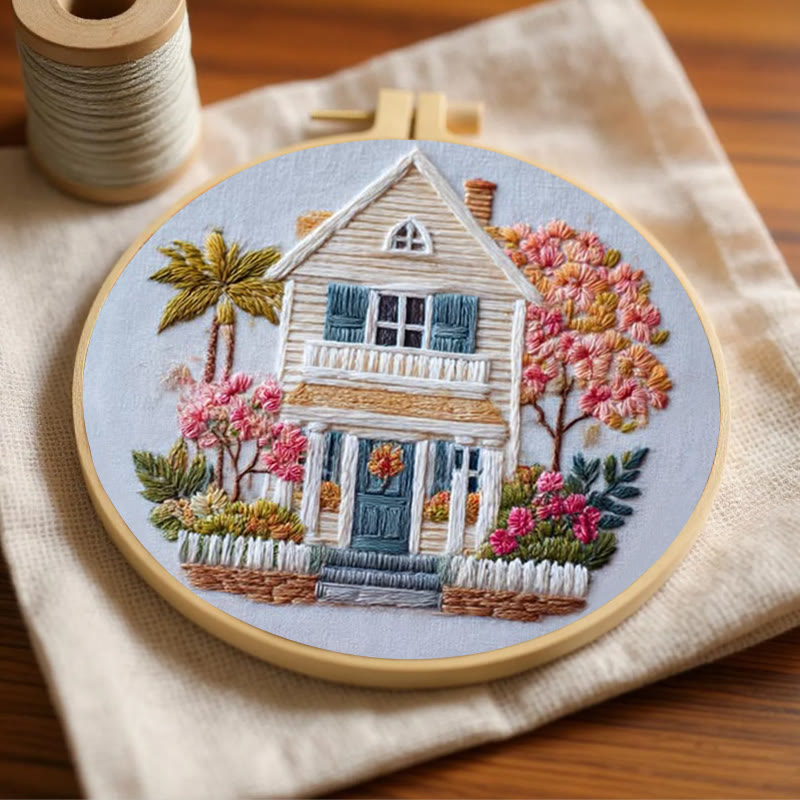 Rubbyoo Embroidery Kit - Vintage Cottage | Handmade Landscape Needlework | Diy Home Ornament - image 3