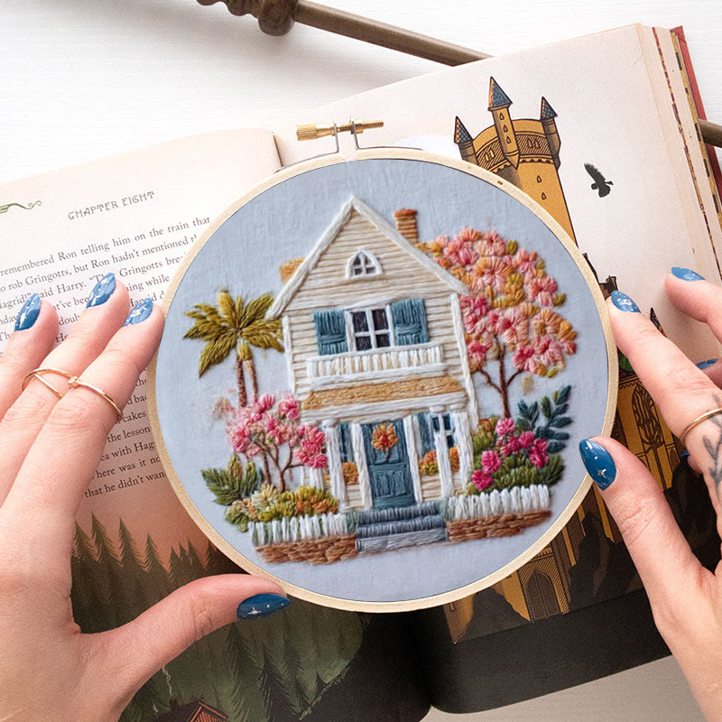 Rubbyoo Embroidery Kit - Vintage Cottage | Handmade Landscape Needlework | Diy Home Ornament - image 2