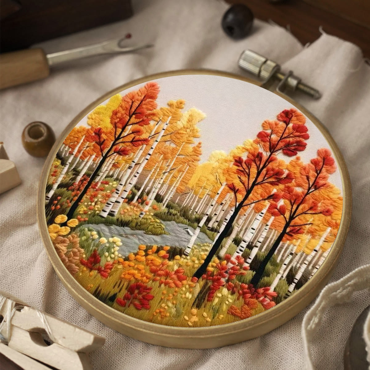 Rubbyoo Embroidery Kit - Autumn Street | Charming Landscape Craft | Perfect For Home Decor - image 2