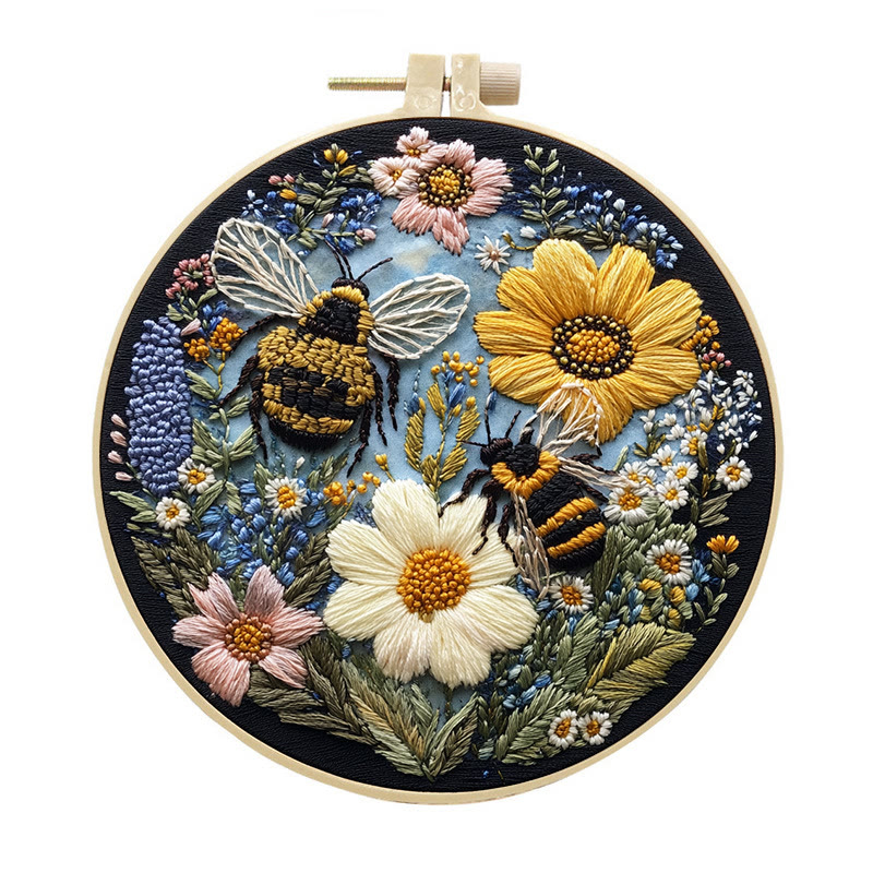 Rubbyoo Embroidery Kit - Floral Bee Series |  Unique Animal Collection  | Diy Craft Kit For Beginner - 15*15cm - #2 - image 3