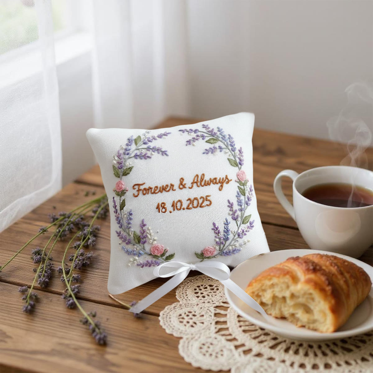 Rubbyoo Personalized Ring Bearer Pillow Embroidery Kit - Lavender Wreath | Holding Wedding Rings | Weddings Ceremony - image 2