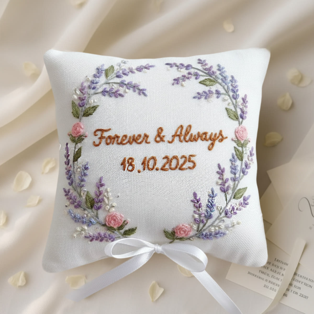 Rubbyoo Personalized Ring Bearer Pillow Embroidery Kit - Lavender Wreath | Holding Wedding Rings | Weddings Ceremony - 6 inches hoop kit - image 1