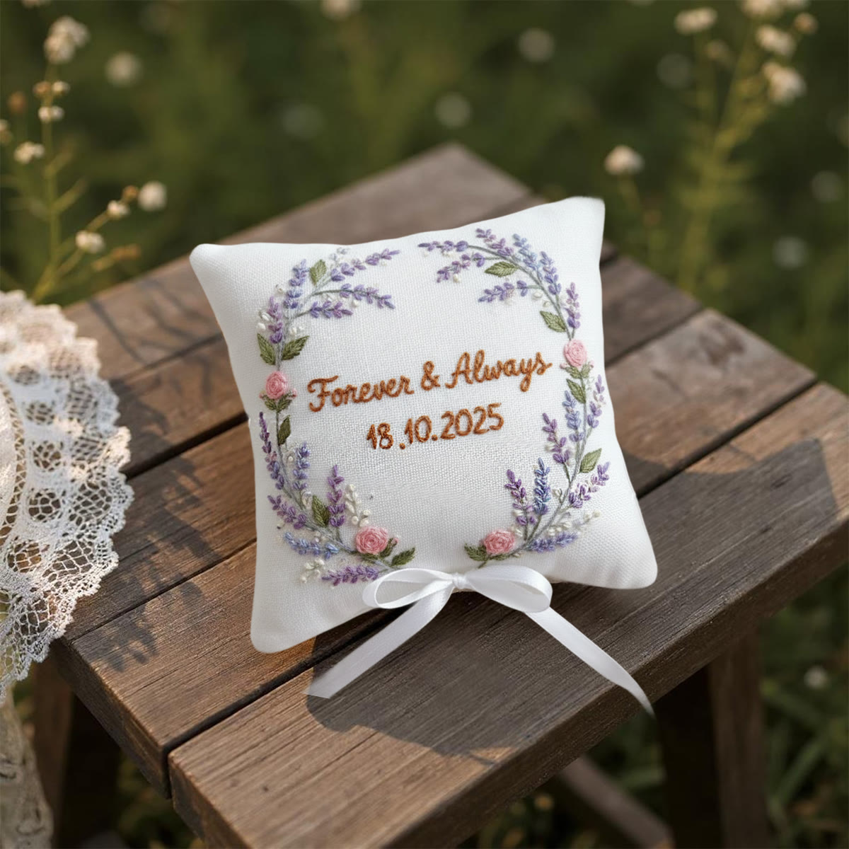 Rubbyoo Personalized Ring Bearer Pillow Embroidery Kit - Lavender Wreath | Holding Wedding Rings | Weddings Ceremony - image 7