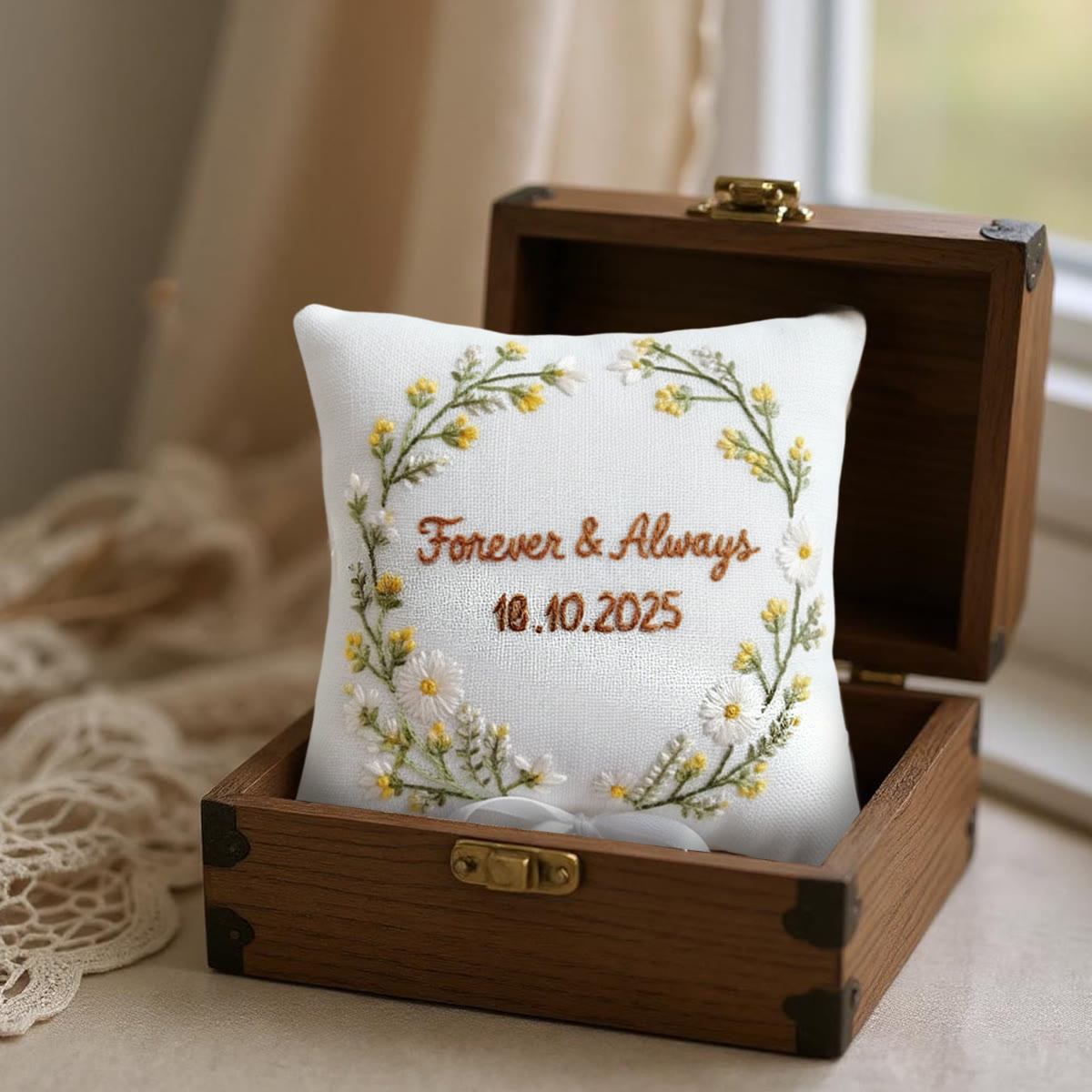 Rubbyoo Personalized Ring Bearer Pillow Embroidery Kit - Daisy Yellow Flower Wreath | Beginner Diy | Weddings Anniversaries - image 2