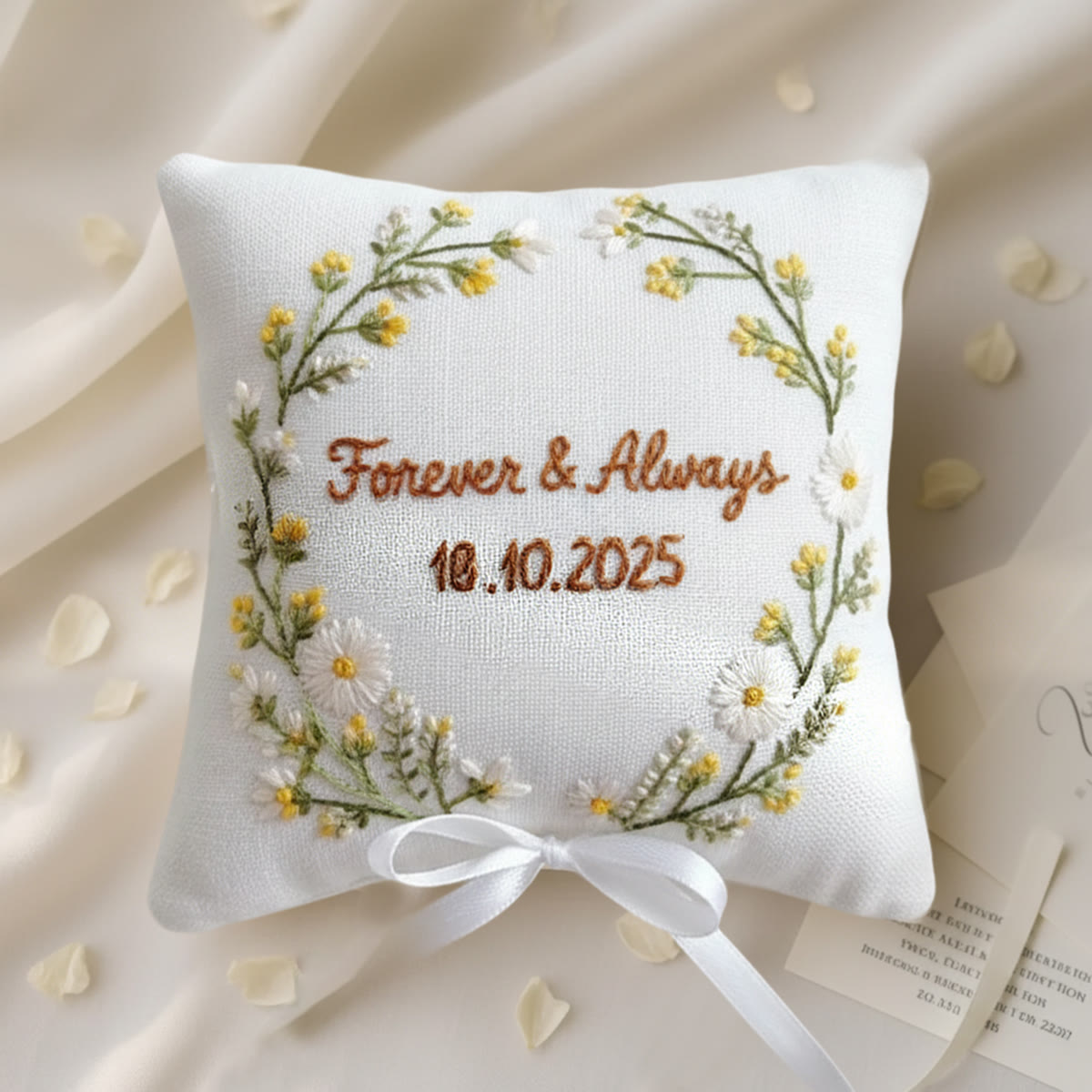 Rubbyoo Personalized Ring Bearer Pillow Embroidery Kit - Daisy Yellow Flower Wreath | Beginner Diy | Weddings Anniversaries - 6 inches hoop kit - image 1