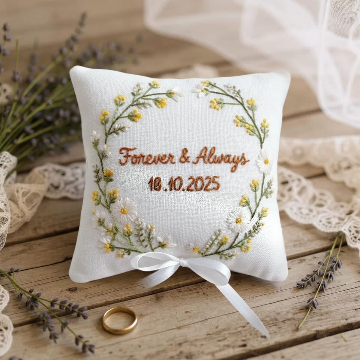 Rubbyoo Personalized Ring Bearer Pillow Embroidery Kit - Daisy Yellow Flower Wreath | Beginner Diy | Weddings Anniversaries - image 11