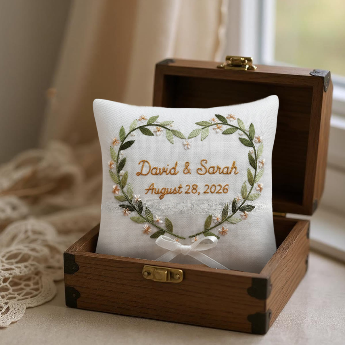 Rubbyoo Personalized Ring Bearer Pillow Embroidery Kit - Heart-shaped Wreath With Names | Handcrafted Keepsake | Engagement Celebrations - image 2